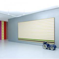 View of the Exhibition "Data Line" by Kenneth Noland, 1967 and "Tube chair" by Joe Colombo, 1969. Photo Y. Bresson